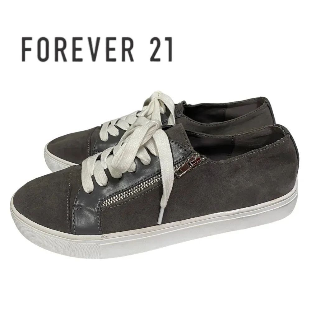 FOREVER 21 Women's Grey Suede Zipper Tie Sneakers 8